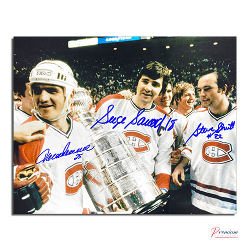 Jacques Lemaire, Serge Savard, Steve Shutt Montreal Canadiens Signed 8x10 Photograph Stanley Cup Celebration