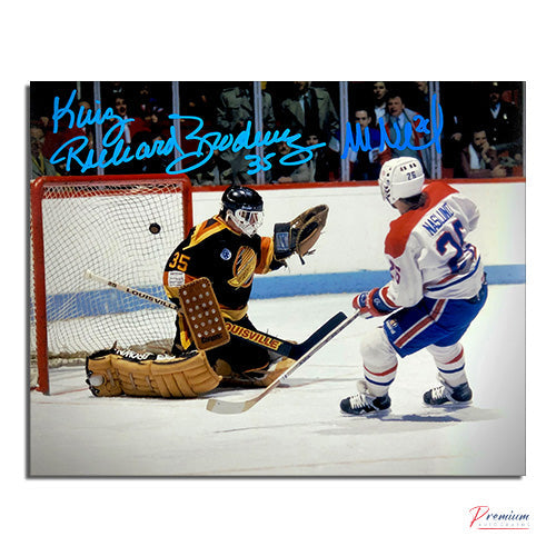 Richard Brodeur Vs. Mats Naslund Vancouver Canucks & Montreal Canadiens Signed 8x10 Photograph