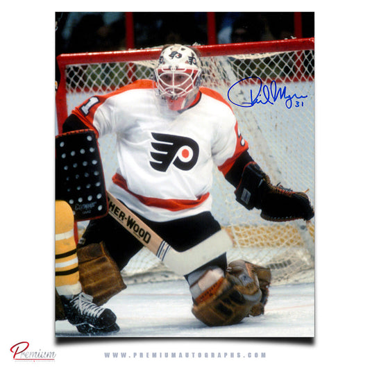 Phil Myre Philadelphia Flyers Autographed 8x10 Photograph Battling