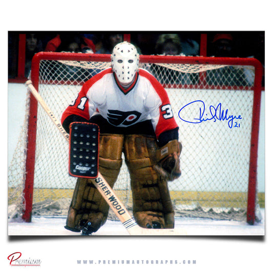 Phil Myre Philadelphia Flyers Autographed 8x10 Photograph In Net